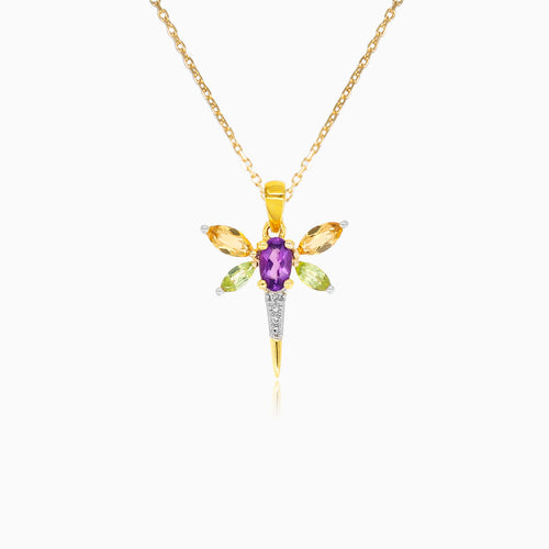 Multi-gemstone dragonfly pendant