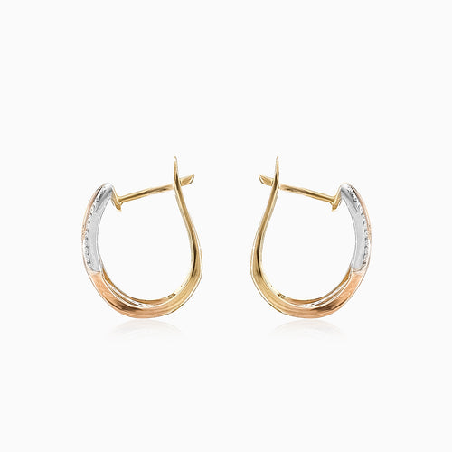 Twisted three tone gold diamond earrings