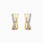 Twisted three tone gold diamond earrings