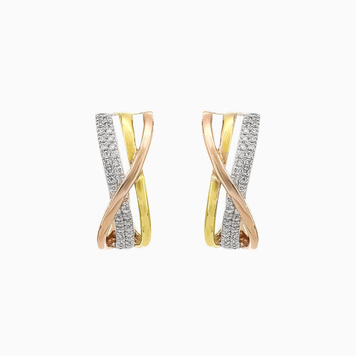Twisted three tone gold diamond earrings