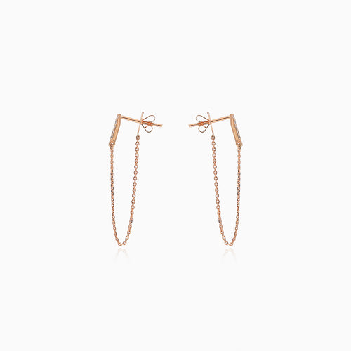 Boucles d’oreilles élégantes en chaîne avec diamants en or rose