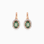Boucles d’oreilles halo en grappe avec saphir ovale et diamants