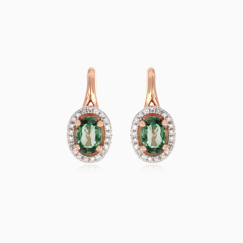 Boucles d’oreilles halo en grappe avec saphir ovale et diamants