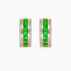 Důmyslné náušnice ze žlutého zlata s kulatým diamantem a smaragdem