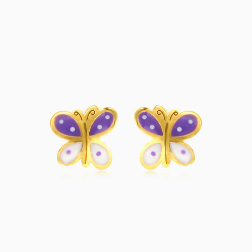 Yellow gold enamel butterfly baby screwback stud kid earrings