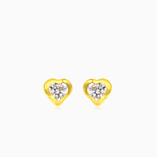 Clous d’oreilles cœur en or jaune avec petits zircons cubiques