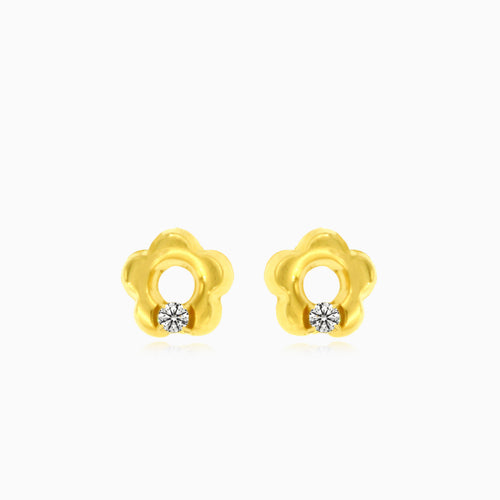 Pendientes de flor en oro amarillo con circonita cúbica, adorables