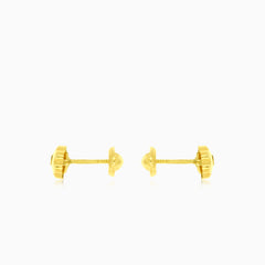 Yellow gold and cubic zirconia childrens and baby girls flower stud earrings