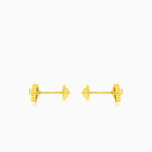 Yellow gold and cubic zirconia childrens and baby girls flower stud earrings
