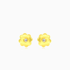 Náušnice ze žlutého zlata s květinou a kubickým zirkonem