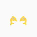 Yellow gold sea dolphin stud earrings