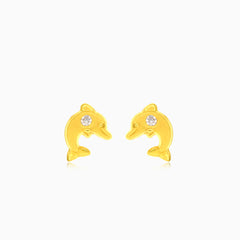 Yellow gold sea dolphin stud earrings