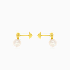 Cubic zirconia and pearl embellished yellow gold earrings