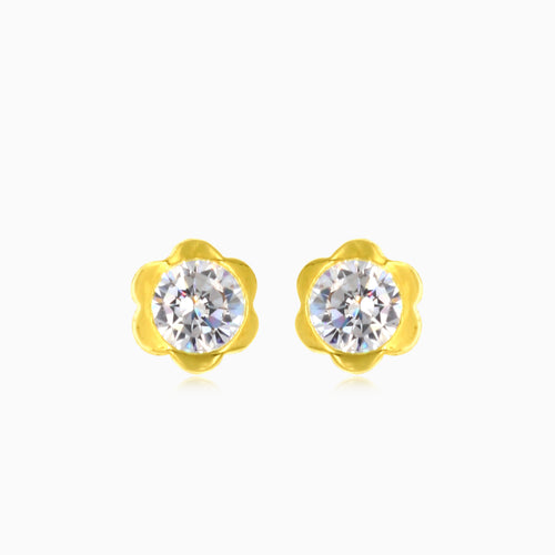 Boucles d’oreilles en or avec fleur et zirconium cubique étincelant