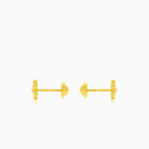 Pendientes de flor para niña con circonita cúbica en oro amarillo y cierre de rosca