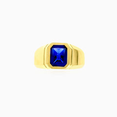 Bague en or jaune avec saphir synthétique rectangulaire
