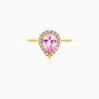 Bague en quartz rose taille poire avec zirconium cubique