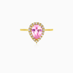 Bague en quartz rose taille poire avec zirconium cubique