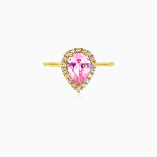 Bague en quartz rose taille poire avec zirconium cubique