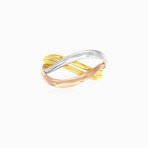 Gold tri color crossover ring
