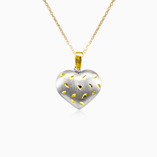 Yellow and white gold matte heart pendant