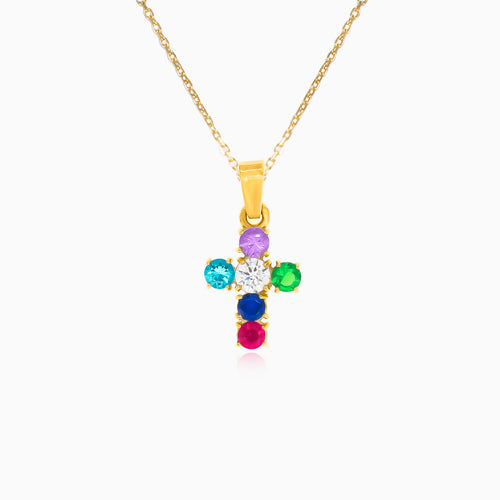 Multicolored yellow gold cross pendant