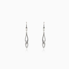 Boucles d'oreilles en or blanc tressé avec zirconia