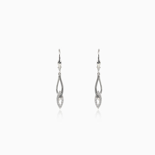 Boucles d'oreilles en or blanc tressé avec zirconia