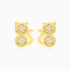 Cat stud earrings in yellow gold and cubic zirconia