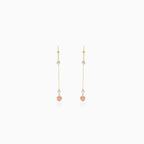 Three-colour gold dangle earrings with beads