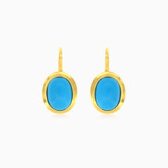 Cabochon oval turquoise gold earrings