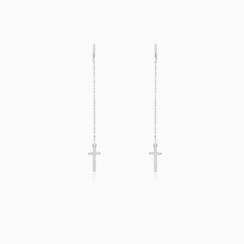 Boucles d’oreilles chaîne avec croix en or blanc