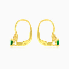 Zlaté náušnice se syntetickým smaragdem a kubickými zirkony