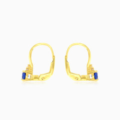 Zlaté náušnice s modrým safírem a kubickými zirkony