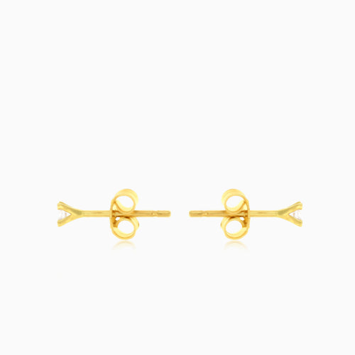Yellow gold stud earrings with round cubic zirconia