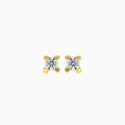Yellow gold stud earrings with round cubic zirconia