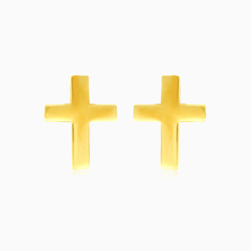 Cross stud yellow gold earrings