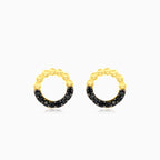 Yellow gold black onyx circle earrings