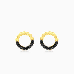 Yellow gold black onyx circle earrings