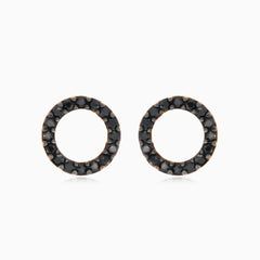 Yellow gold circle earrings with black onyx