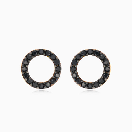 Yellow gold circle earrings with black onyx
