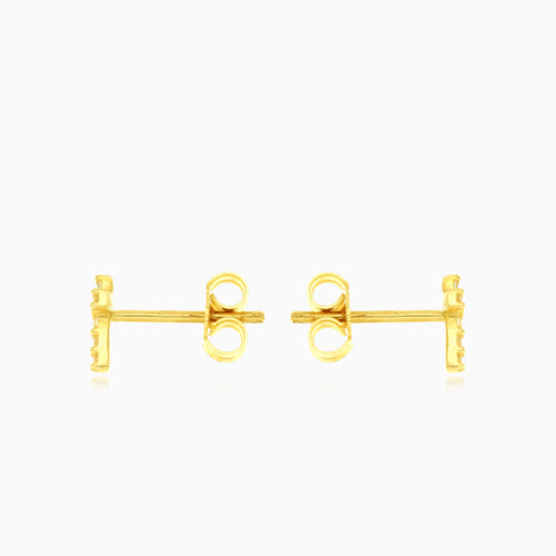 Yellow gold cubic zirconia cross stud earring