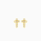 Yellow gold cubic zirconia cross stud earring