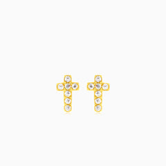 Yellow gold cubic zirconia cross stud earring