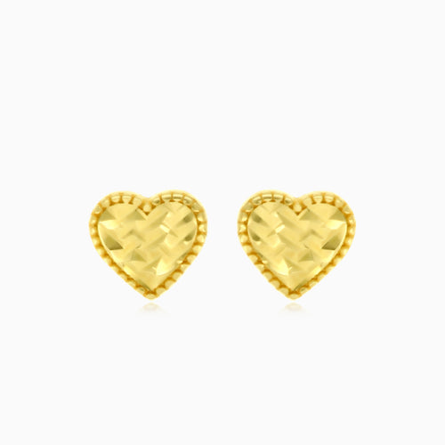 Pendientes de botón en forma de corazón con corte diamante en oro amarillo