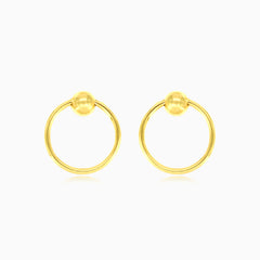 Yellow gold circle ball hoop earring
