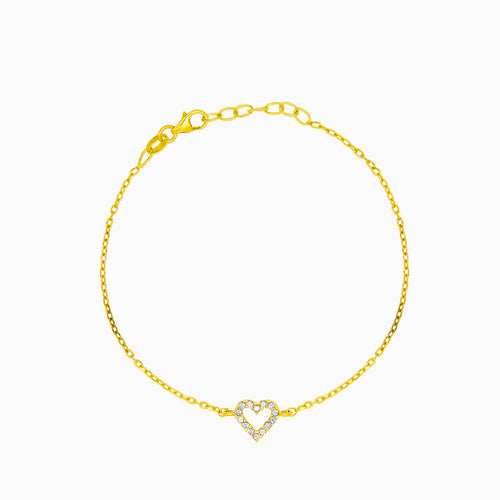 Zlatý náramek se srdcem zdobený zirkony