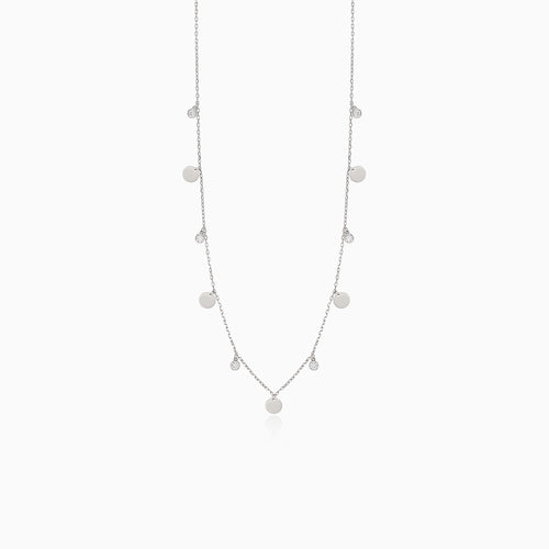 Collier en or blanc avec cercles pleins et petits zircons