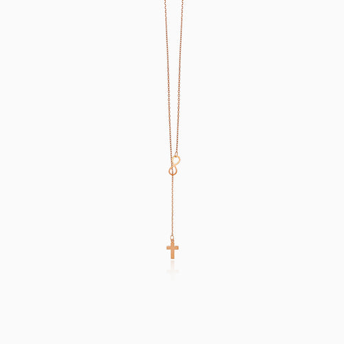 Collier unique en or rose avec croix et symbole de l'infini