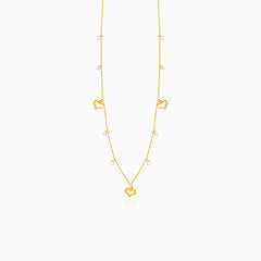 Zlatý náhrdelník srdci a zirkony